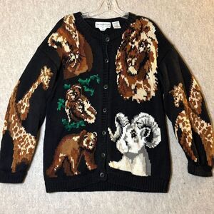Vintage 90s The Eagle’s Eye World Wildlife Collection Animal Knit Cardigan M